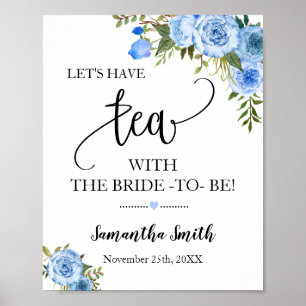Let's have Tea with Bride to be Blue boho Wedding Poster