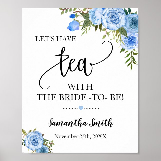 Let's have Tea with Bride to be Blue boho Wedding Poster (Front)