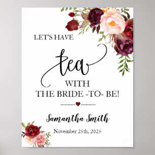 Let's have tea with bride to be marsala wedding poster