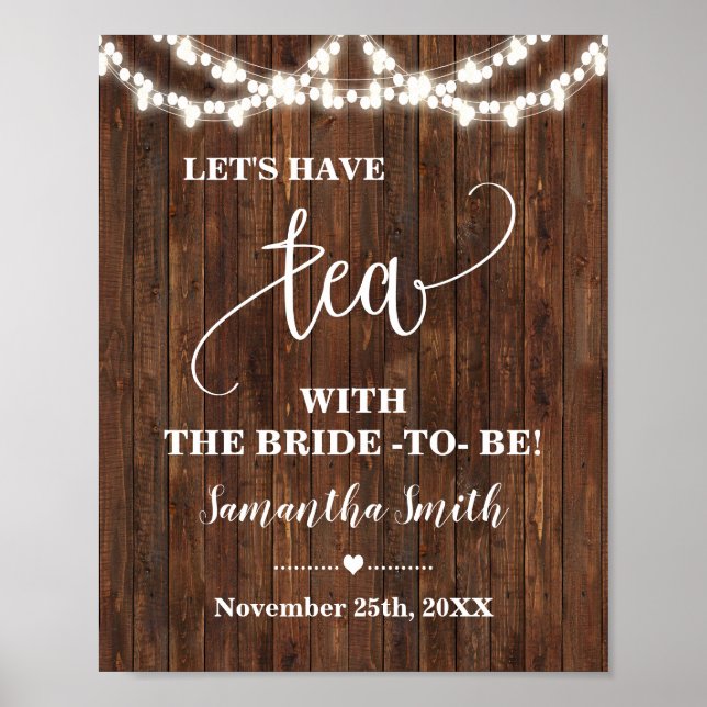 Lets have Tea with Bride to be Western Bridal Sign (Front)