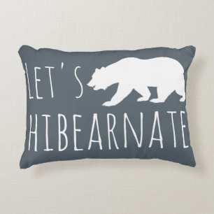 Let's Hibearnate White Bear Silhouette Grey Accent Pillow