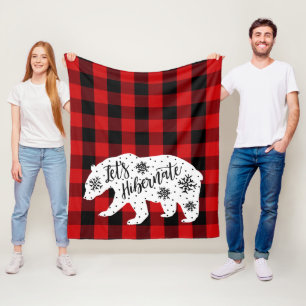 Let's Hibernate   Red Plaid Fleece Blanket