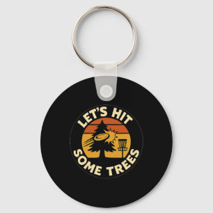 Lets Hit Some Trees Disc Golf Sunset Retro Sport L Keychain