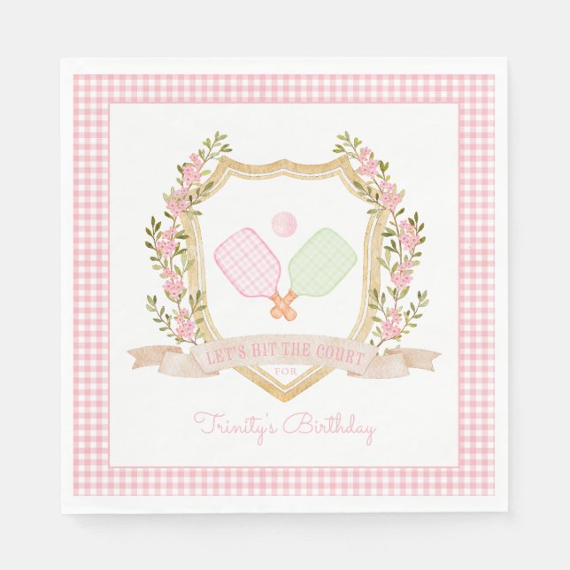 Let's Hit the Court | Preppy Pink Pickle Ball  Napkin (Front)