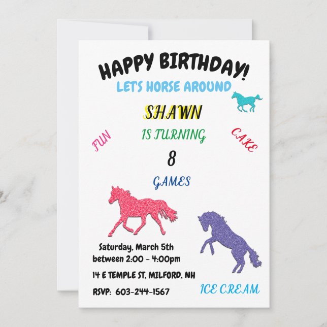 "Let's Horse Around" Birthday Invitation (Front)