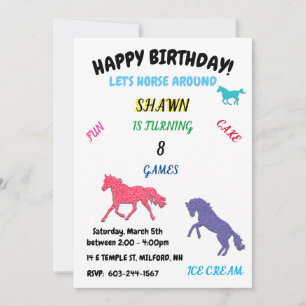"Let's Horse Around" Birthday Invitation