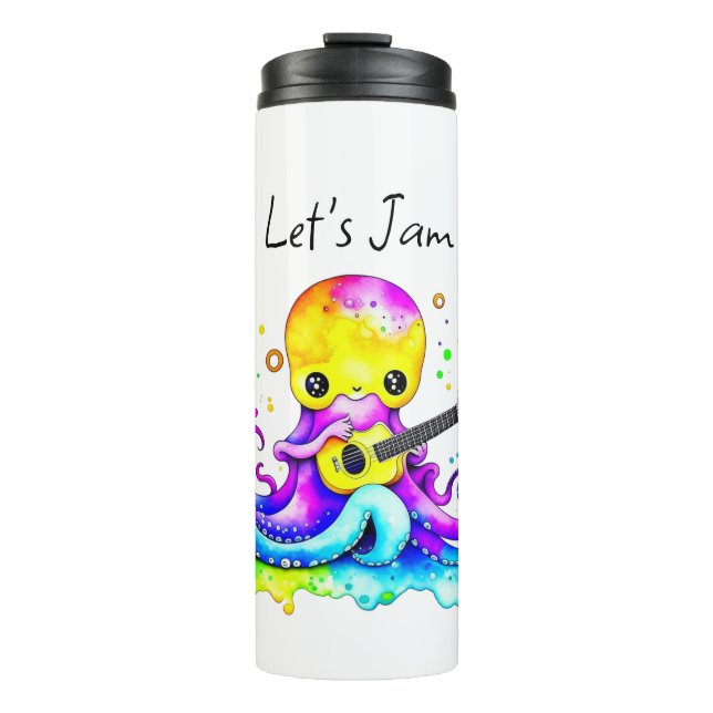 Let's Jam  | Octopus Playing Acoustic Guitar Thermal Tumbler (Front)