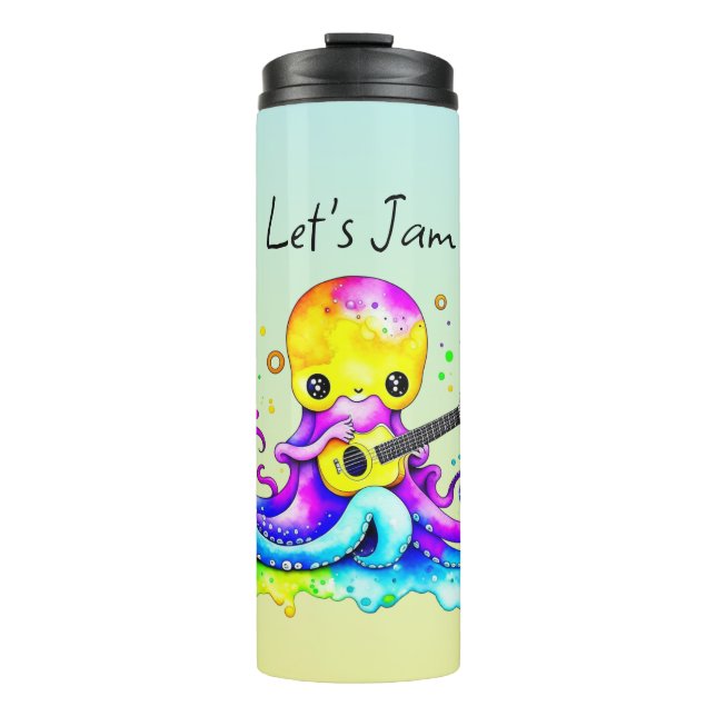 Let's Jam  | Octopus Playing Acoustic Guitar Thermal Tumbler (Front)