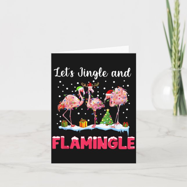 Let's Jingle And Flamingle Funny Flamingo Christma Card (Front)