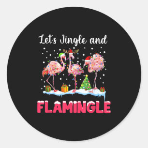 Let's Jingle And Flamingle Funny Flamingo Christma Classic Round Sticker