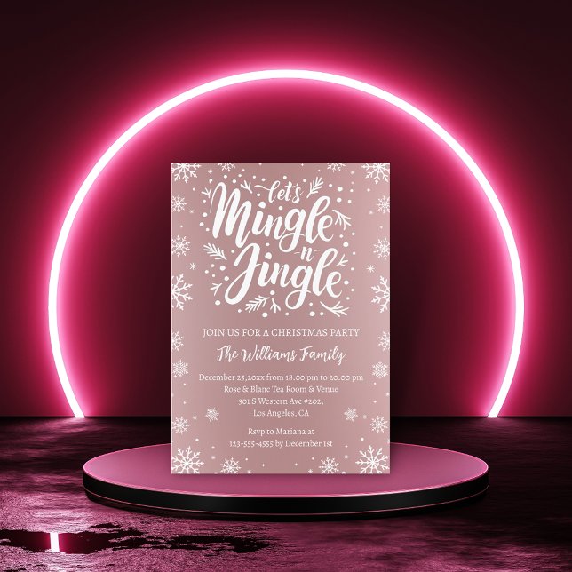 Let's jingle and mingle christmas party pink white invitation (Creator Uploaded)