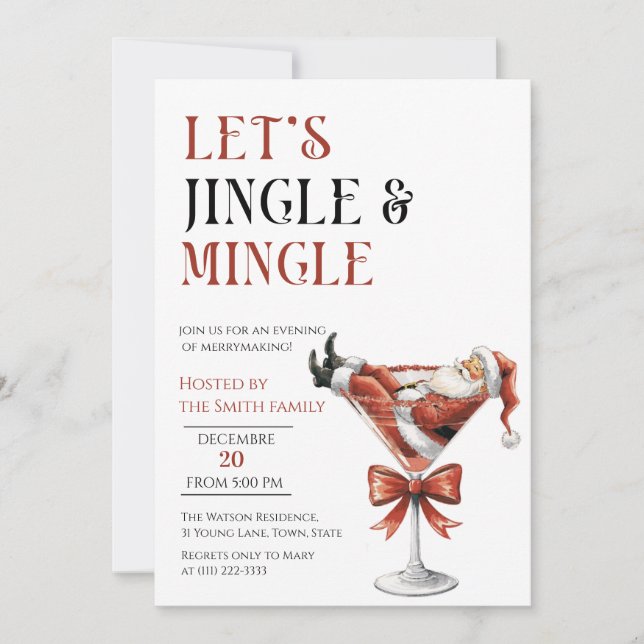 Let's Jingle and Mingle, Santa christmas Party Invitation (Front)