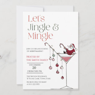 Let's Jingle and Mingle, Santa Cocktail christmas Invitation