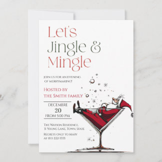 Let's Jingle and Mingle,  Santa Cocktail  Invitation