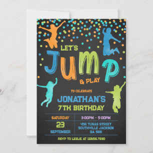 Let's Jump and Play Bounce House Birthday Party Invitation