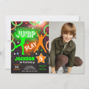 Let's Jump Bounce Neon Trampoline Park Birthday Invitation