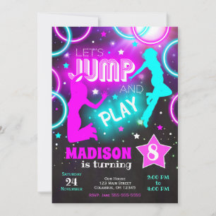 Let's Jump Bounce Neon Trampoline Park Birthday Invitation