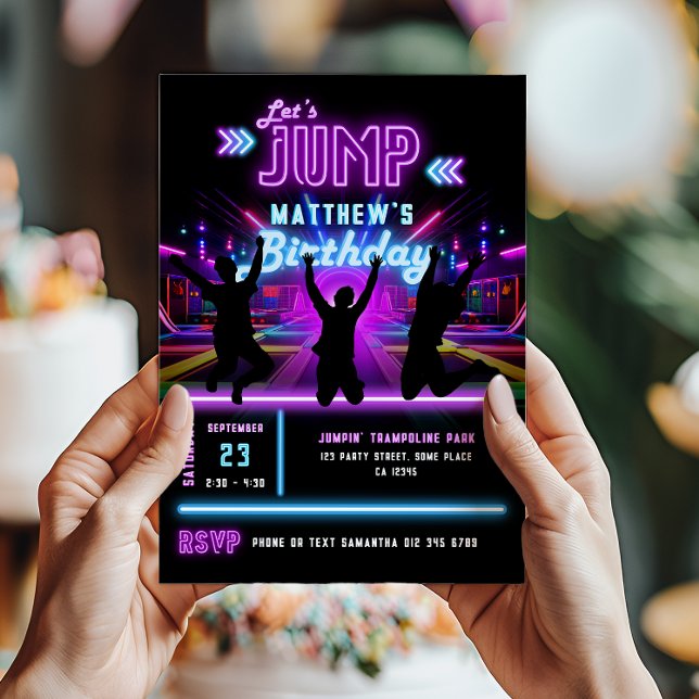 Let's Jump Neon Trampoline Park Birthday Party Invitation (Creator Uploaded)