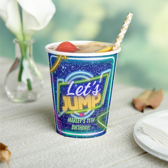 Let's Jump Party Bounce Neon Trampoline Park  Paper Cups (Insitu)