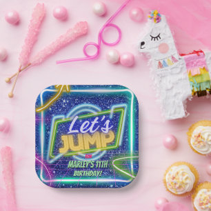 Let's Jump Party Bounce Neon Trampoline Park Paper Plate