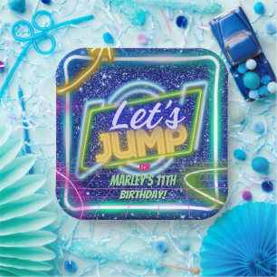 Let's Jump Party Bounce Neon Trampoline Park  Paper Plate