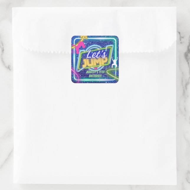 Let's Jump Party Bounce Neon Trampoline Park  Square Sticker (Bag)