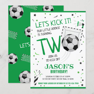 Let's Kick It Green Rookie Soccer 2nd Birthday Invitation