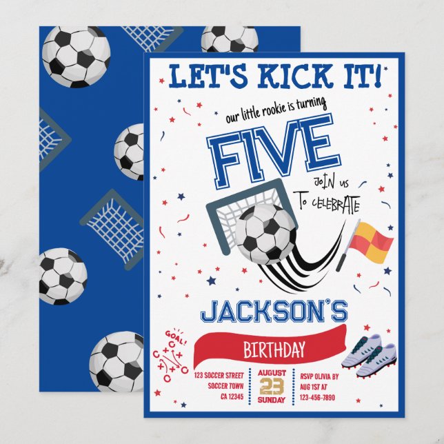 Let's Kick It Little Rookie Soccer Birthday Invitation (Front/Back)