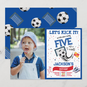 Let's Kick It Little Rookie Soccer Photo Birthday Invitation
