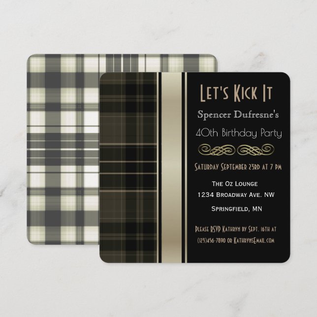"Let's Kick It" Plaid Birthday Invitation (Front/Back)