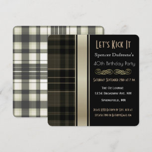 "Let's Kick It" Plaid Birthday Invitation