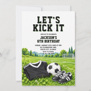 Let's Kick It Soccer Birthday Party Black Jersey Invitation