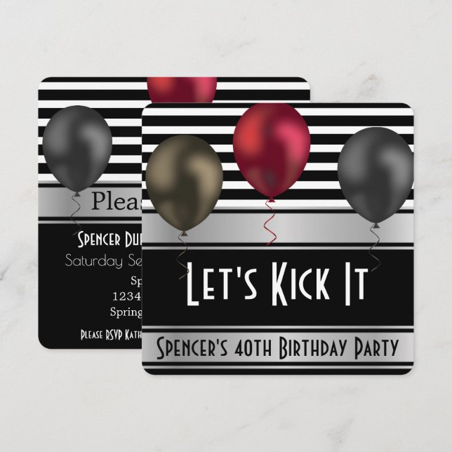 "Let's Kick It" Stripes Birthday Invitation (Front/Back)