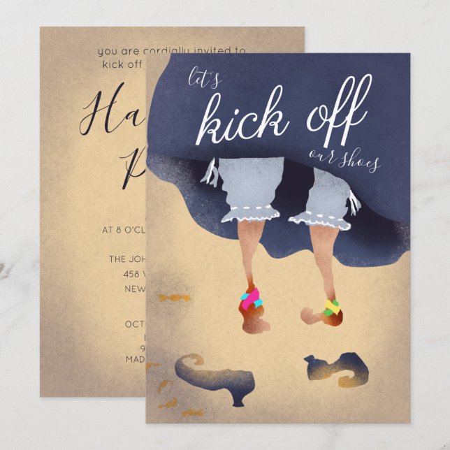 Let's Kick Off Shoes Funny Halloween Party Orange Invitation (Front/Back)