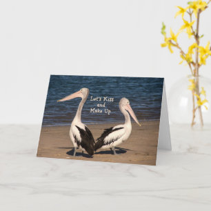 "Let's Kiss and Make Up" Pelicans on the Beach Card