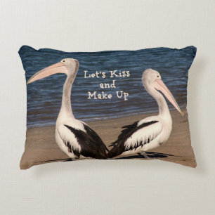 "Let's Kiss and Make Up" Pelicans on the Beach Decorative Pillow