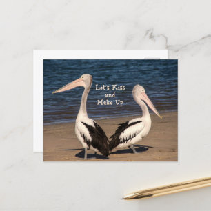 "Let's Kiss and Make Up" Pelicans on the Beach Postcard