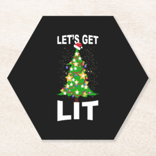 let's light up christmas christmas tree paper coaster