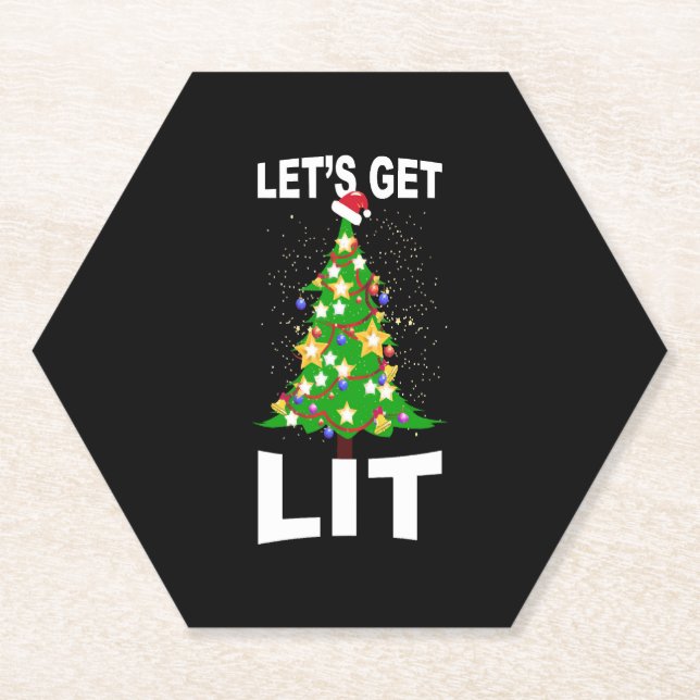 let's light up christmas christmas tree  paper coaster (Front)