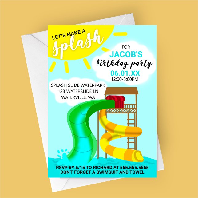 Let's Make a Splash Water Park Birthday Invitation (Let's Make a Splash - Kids Waterpark Birthday Party Invitation - Summer Birthday)