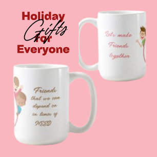 Let's Make Friend Together,  Boy Girl Clip Art Coffee Mug