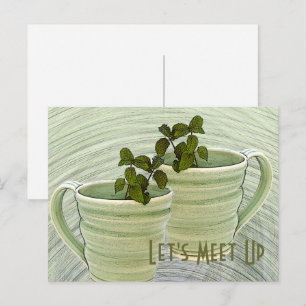 Let's Meet Up Green Mugs Mint Sprigs Photo Custom Postcard