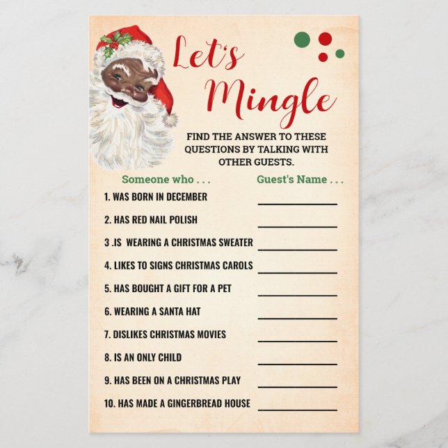 Lets Mingle Find the Guest Christmas Game Card (Front)