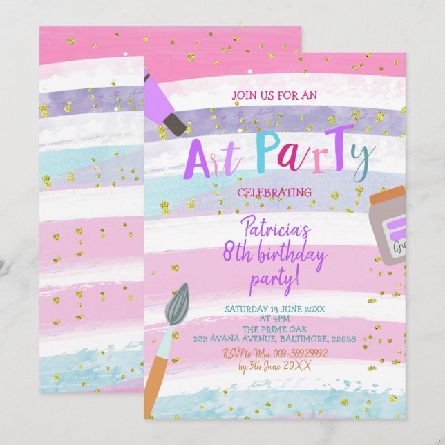 Let's Paint Art Party Birthday Invitation (Front/Back)