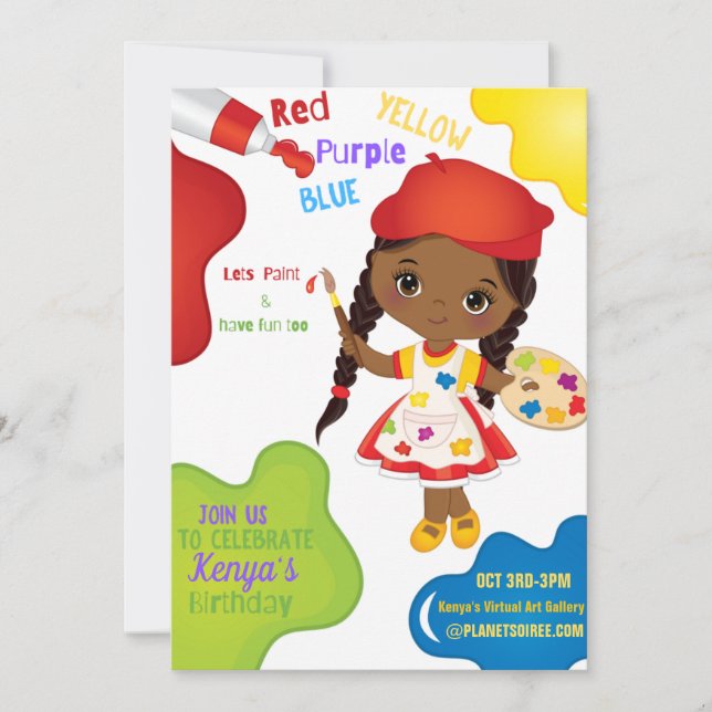 Lets Paint Birthday Invitation For Girl (Front)