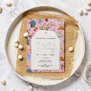 Let's Par Tea Any Age Birthday Garden Floral Pink