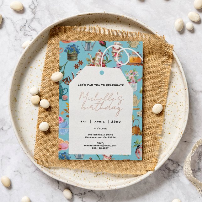 Let's Par Tea Any Age Birthday Spring Floral Blue  (Creator Uploaded)