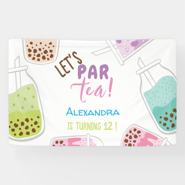 Let's par tea bobba tea birthday banner (Horizontal)