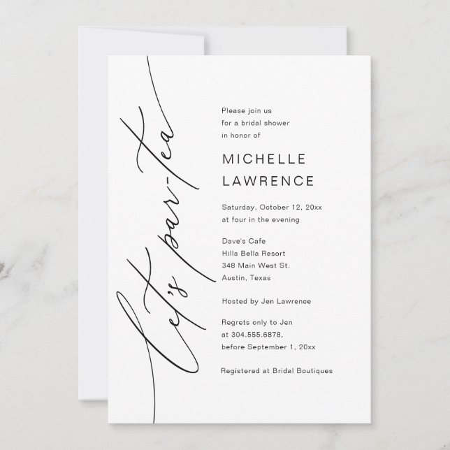 Let's Par-tea, Bridal Shower Party Celebration Invitation (Front)