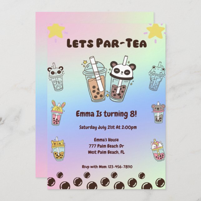 Let's Par-Tea Bubble Tea Boba Birthday Invitation (Front/Back)